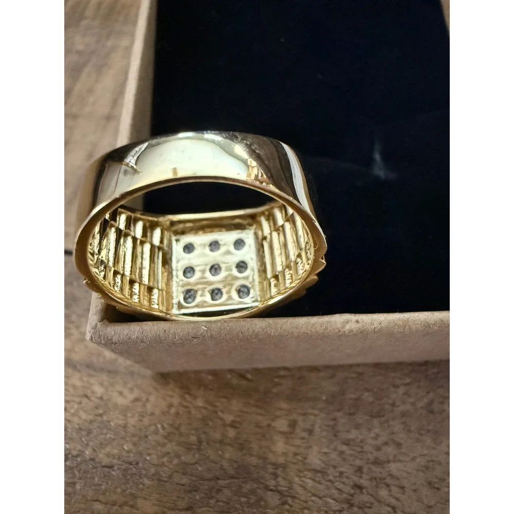 PGL Sterling Silver 1.00 Ct Lab Diamond Mens Gold Plated Signet Ring Size 10